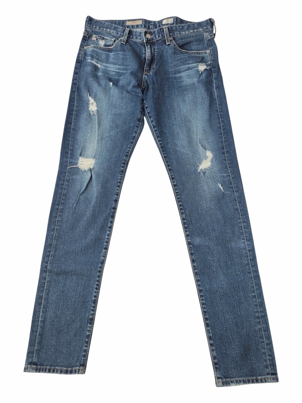 ✅ AG Adriano Goldschmied Blue The Nikki Distressed Relaxed Skinny Jeans size 28